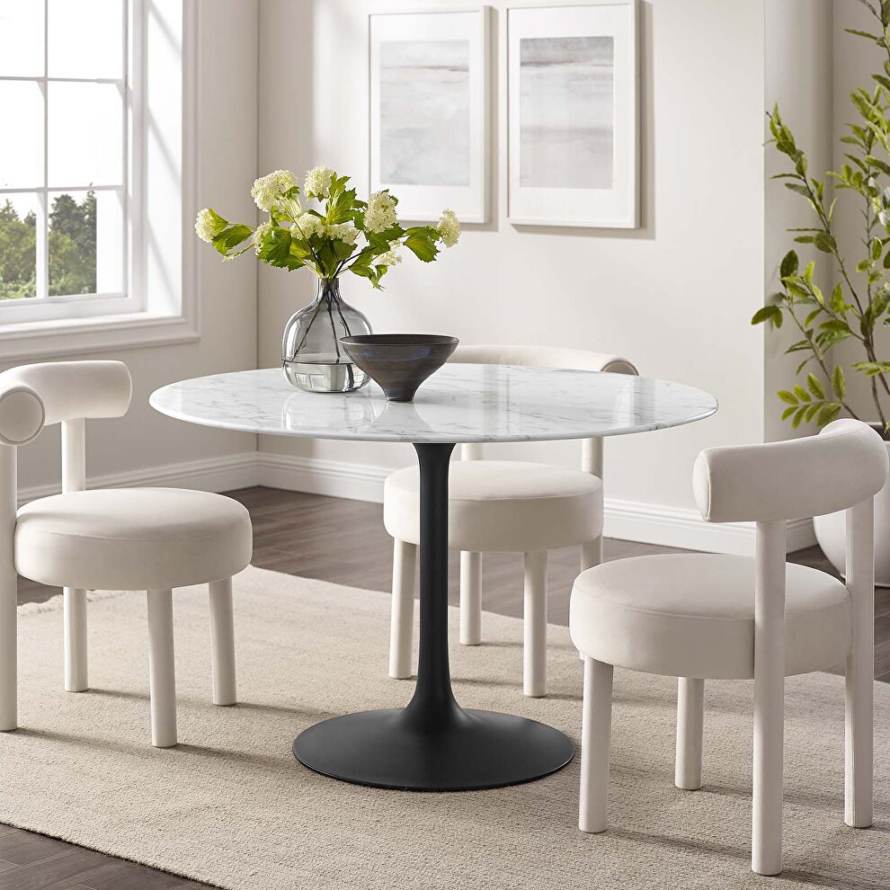 Round artificial marble dining table in black white by Modway