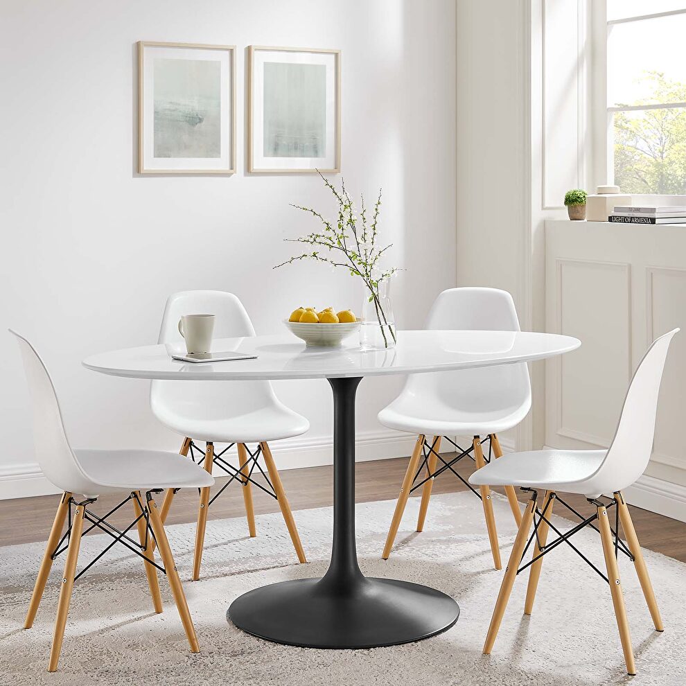 Oval wood top dining table in black white by Modway