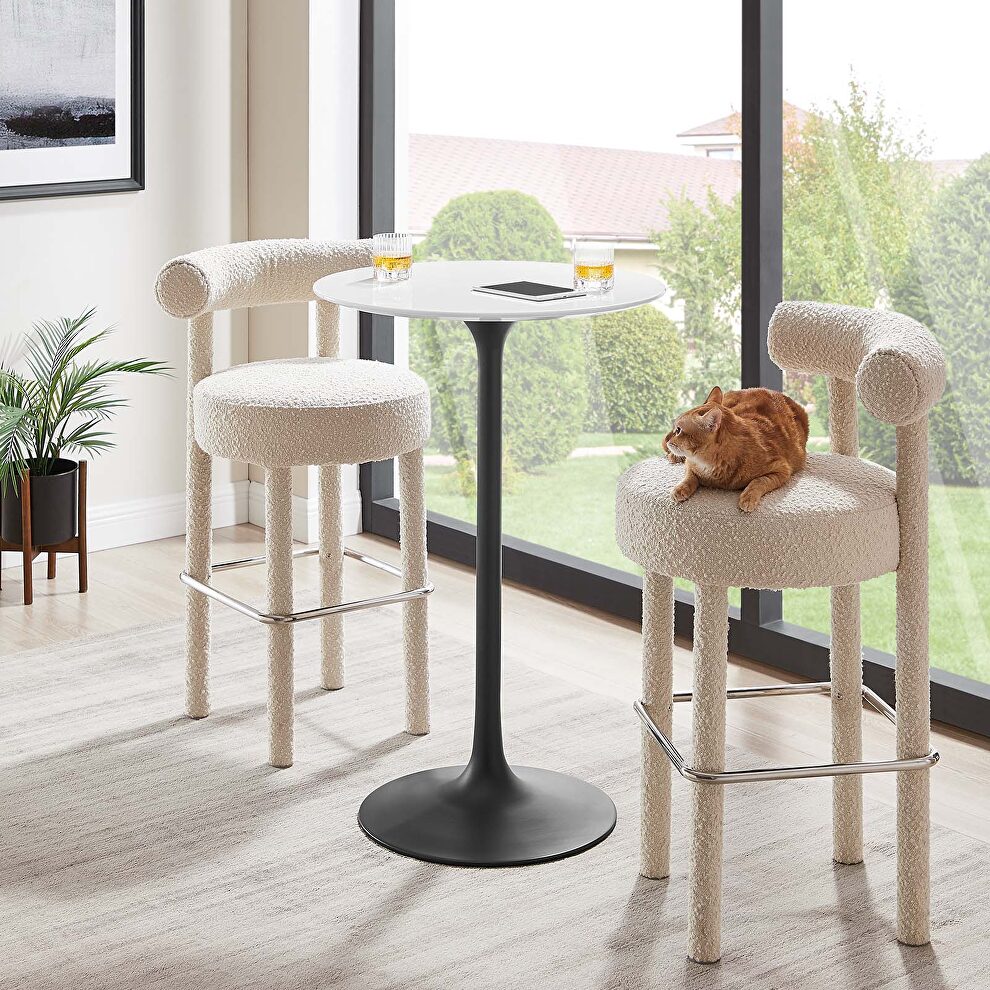 Round wood bar table in black white by Modway