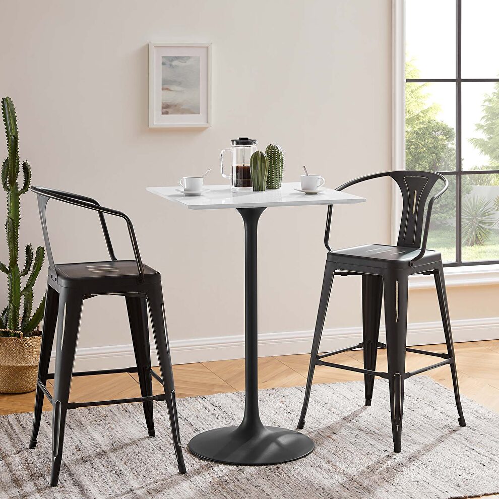 Square wood top bar table in black white by Modway