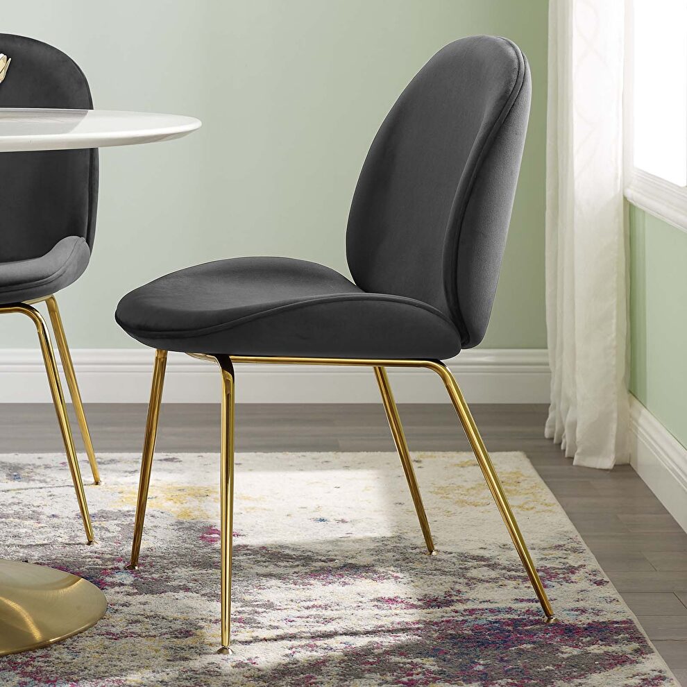 Gold stainless steel leg performance velvet dining chair in black by Modway