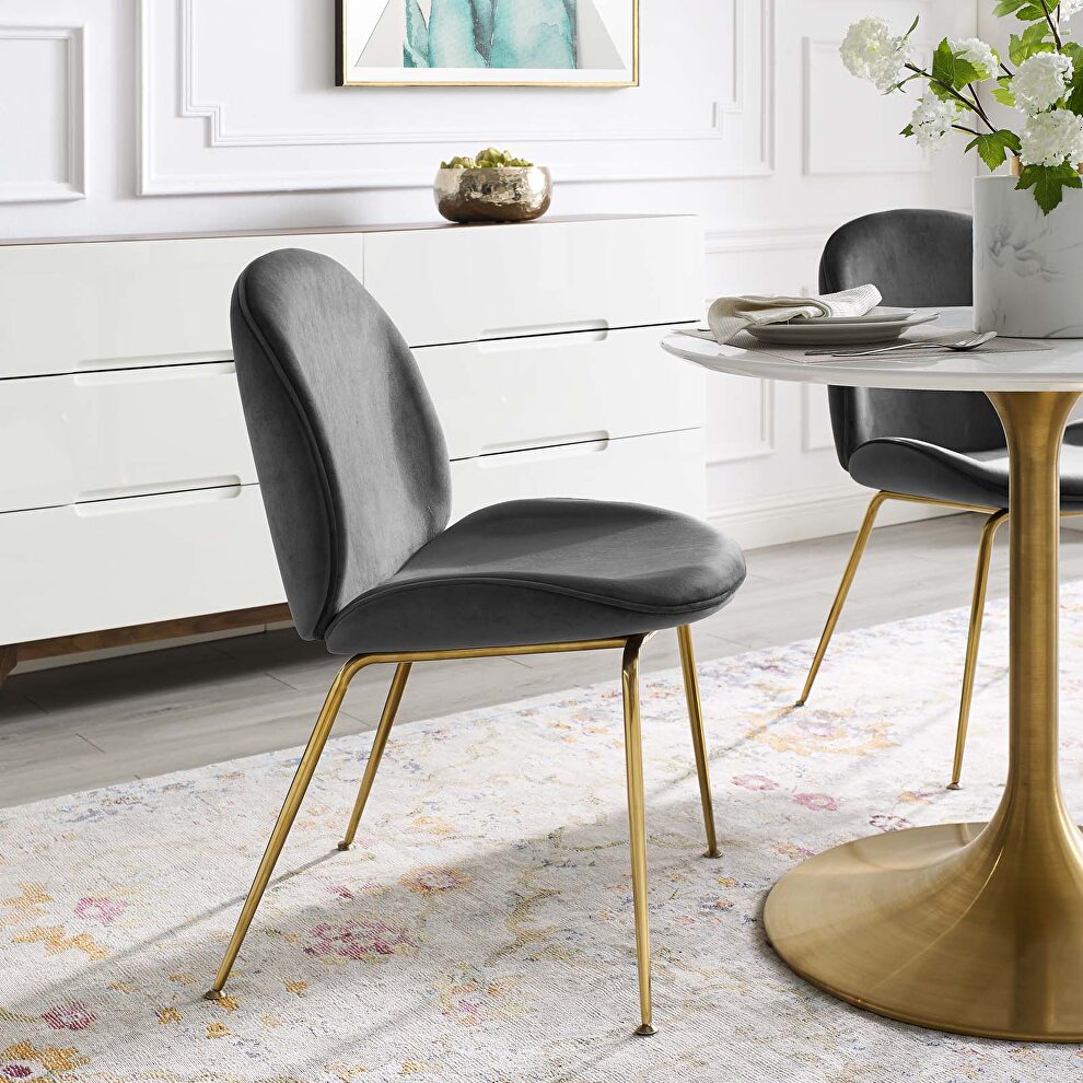 Gold stainless steel leg performance velvet dining chair in gray by Modway