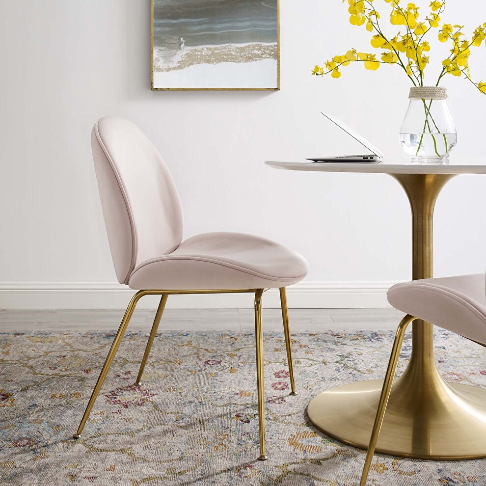 Gold stainless steel leg performance velvet dining chair in pink by Modway