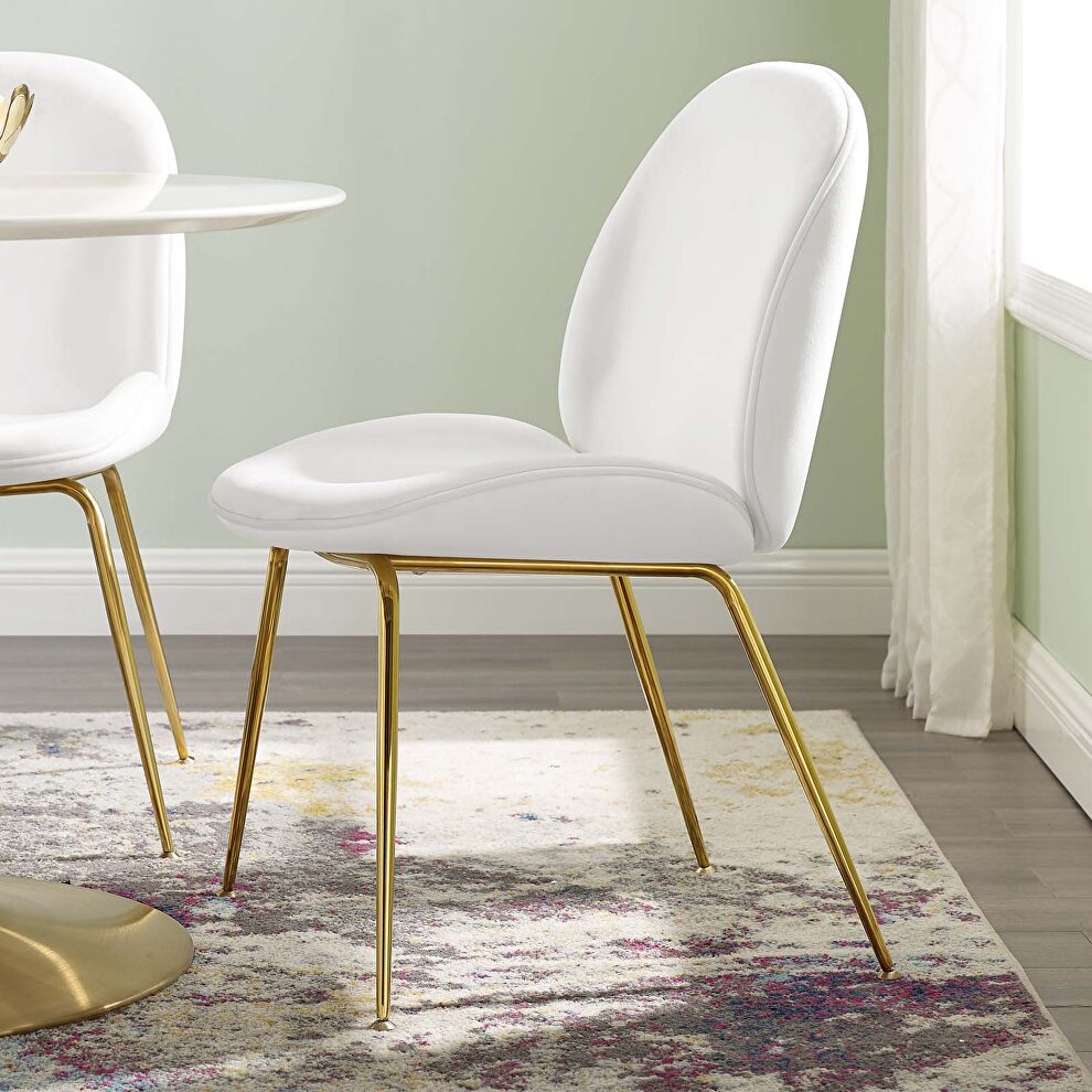 Gold stainless steel leg performance velvet dining chair in white by Modway