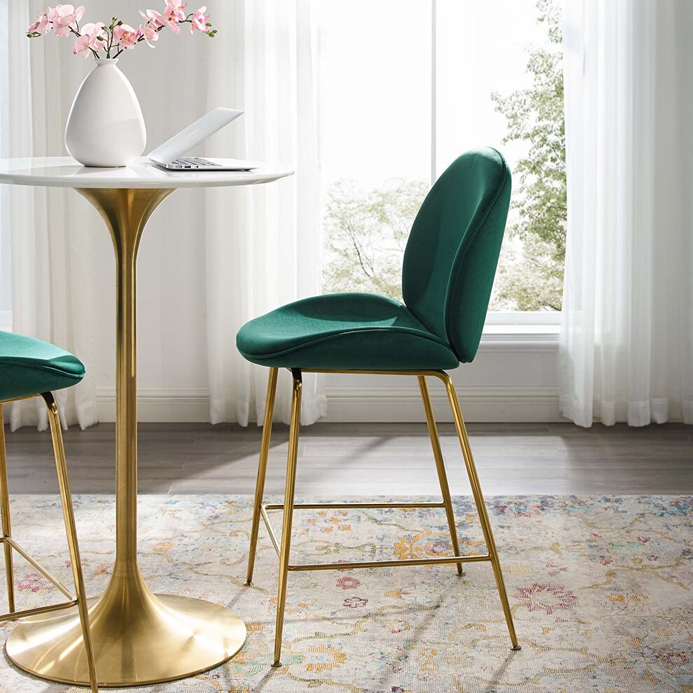 Gold stainless steel leg performance velvet counter stool in green by Modway