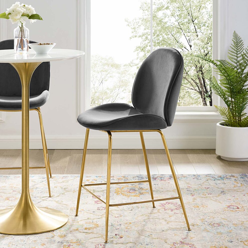 Gold stainless steel leg performance velvet counter stool in gray by Modway