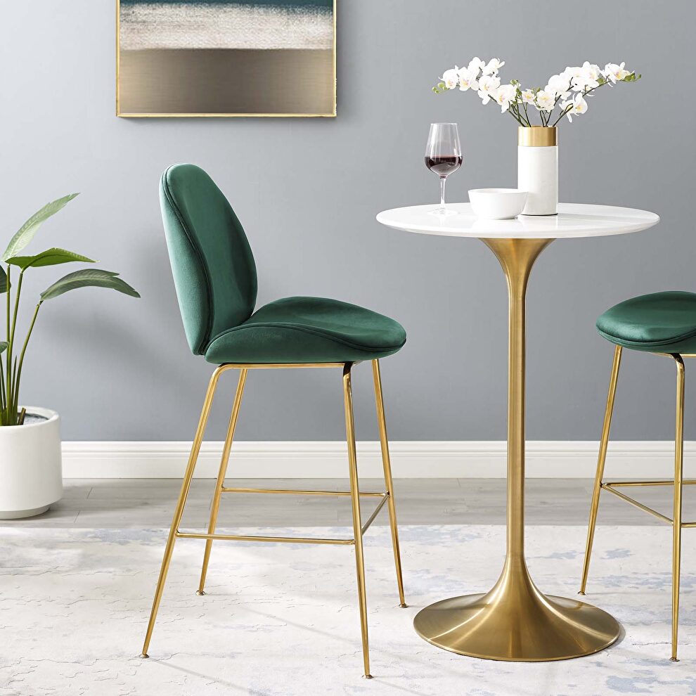 Gold stainless steel leg performance velvet bar stool in green by Modway