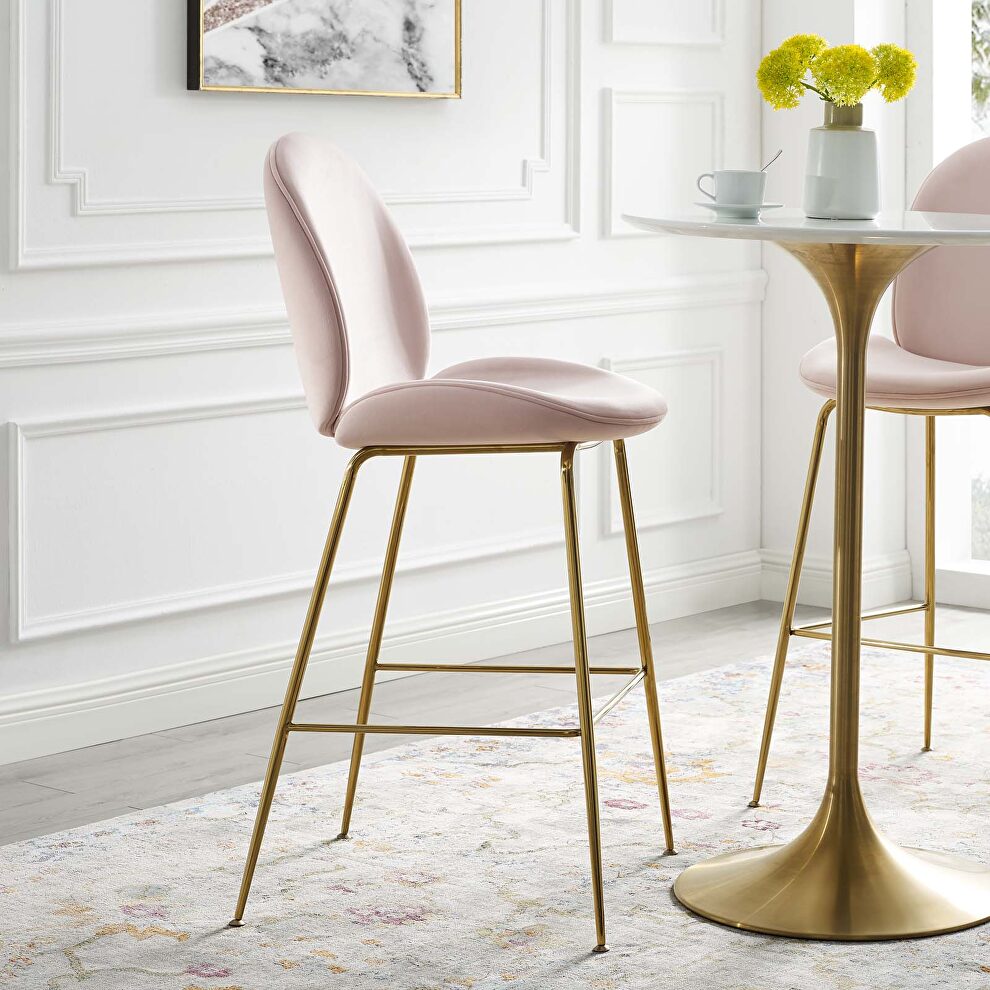 Gold stainless steel leg performance velvet bar stool in pink by Modway