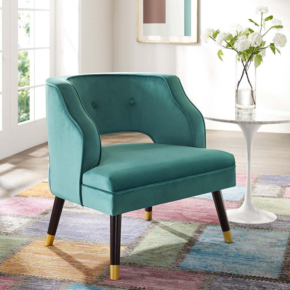 Button tufted open back performance velvet armchair in teal by Modway