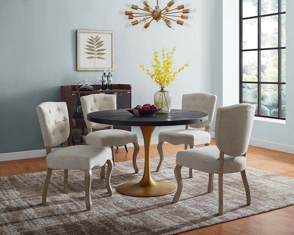 Round wood top dining table in black gold by Modway