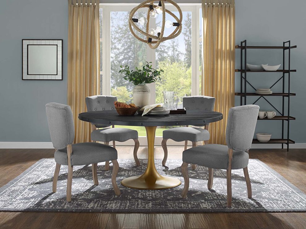 Oval wood top dining table in black gold by Modway