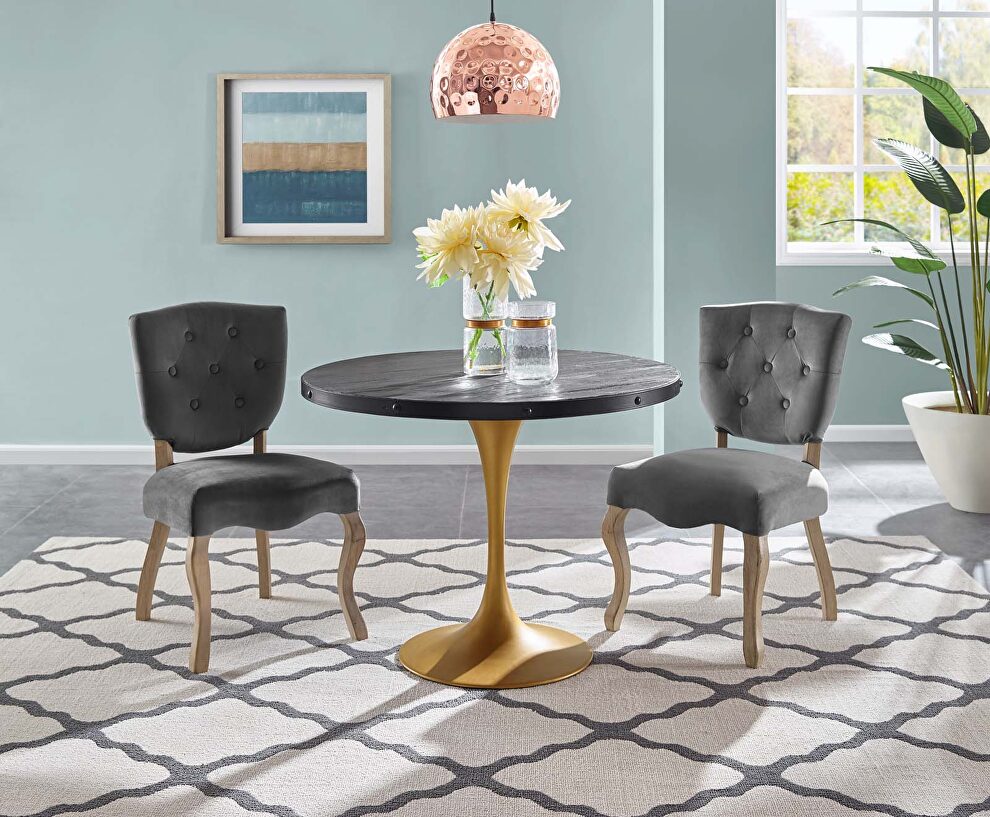 Round wood top dining table in black gold by Modway