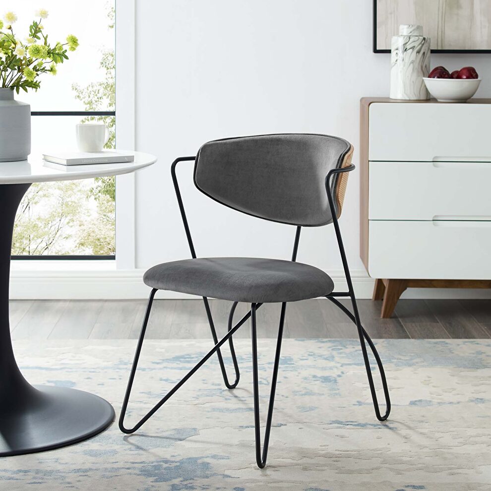 Black frame dining and accent gray performance velvet chair by Modway