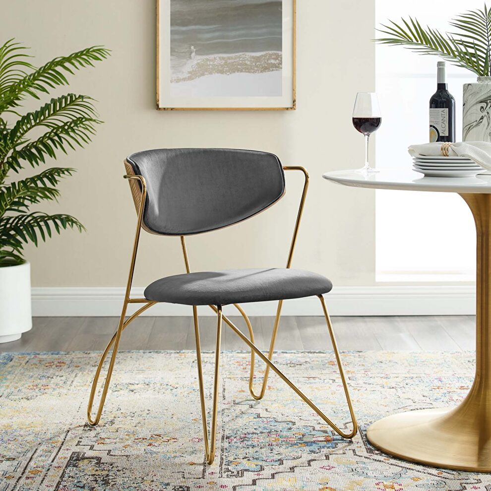 Gold stainless steel dining and accent gray performance velvet chair by Modway