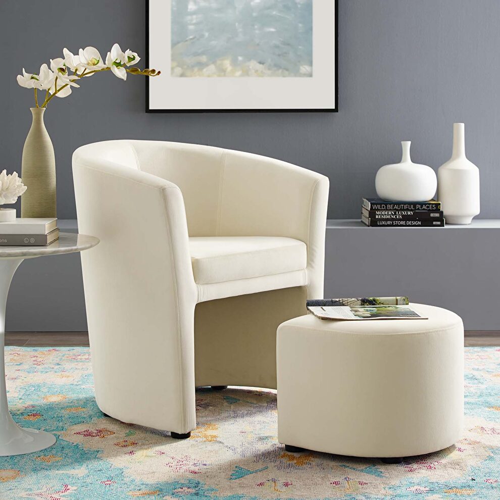 Performance velvet arm chair and ottoman set in ivory by Modway