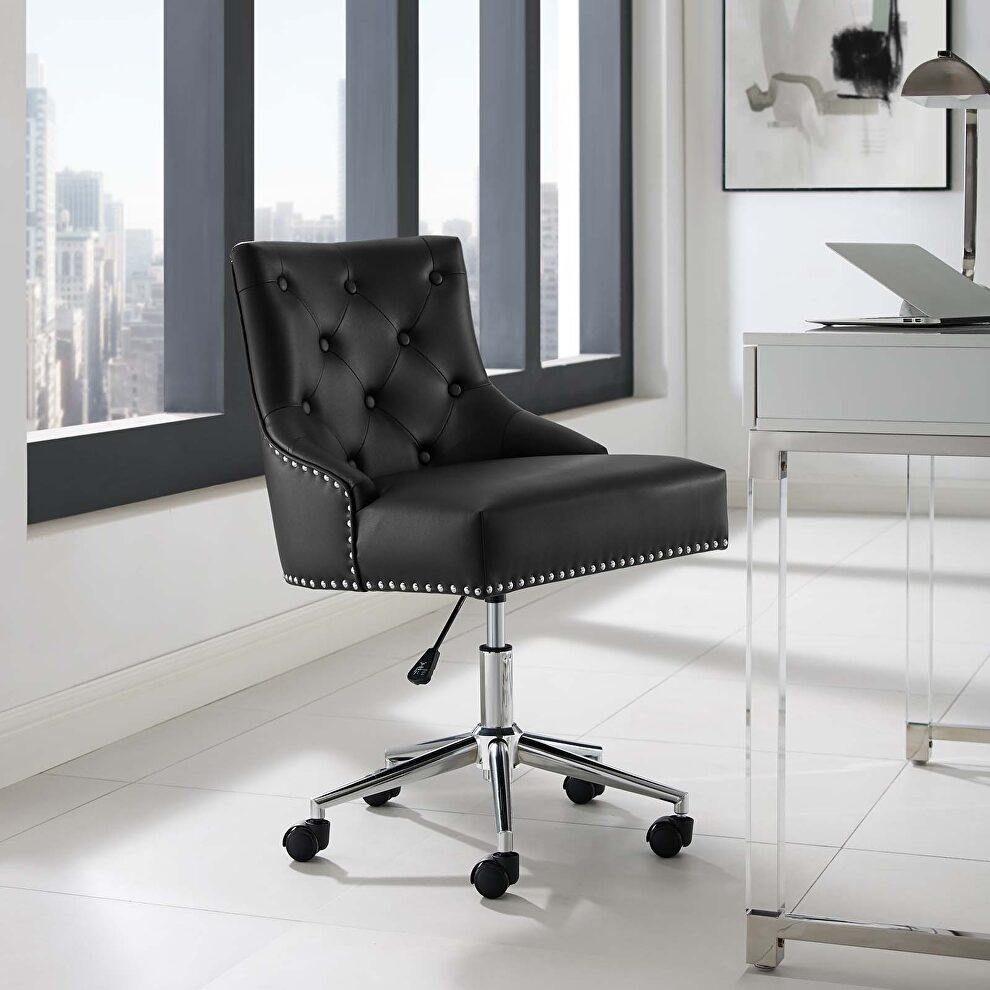 Tufted button swivel faux leather office chair in black by Modway