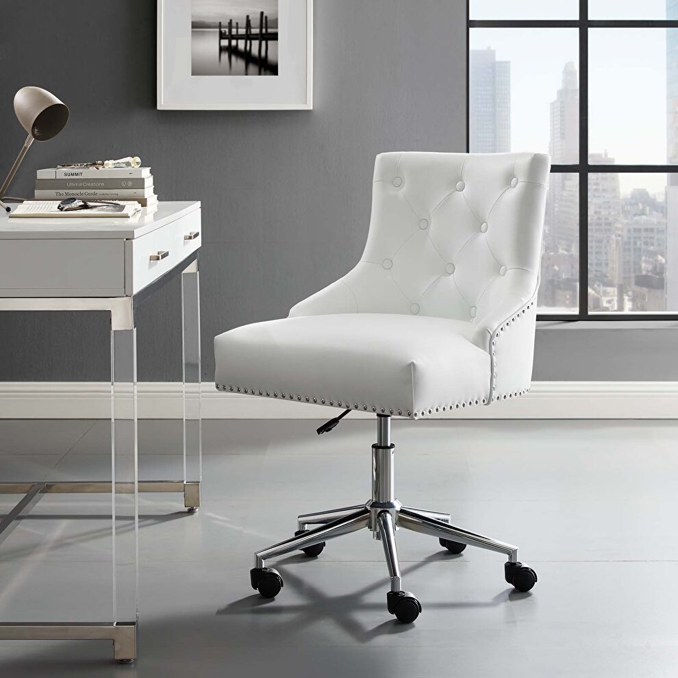 Tufted button swivel faux leather office chair in white by Modway