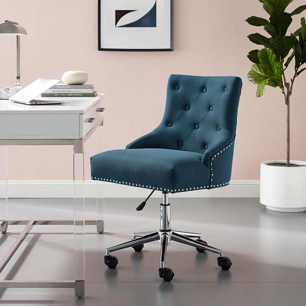 Tufted button swivel upholstered fabric office chair in azure by Modway