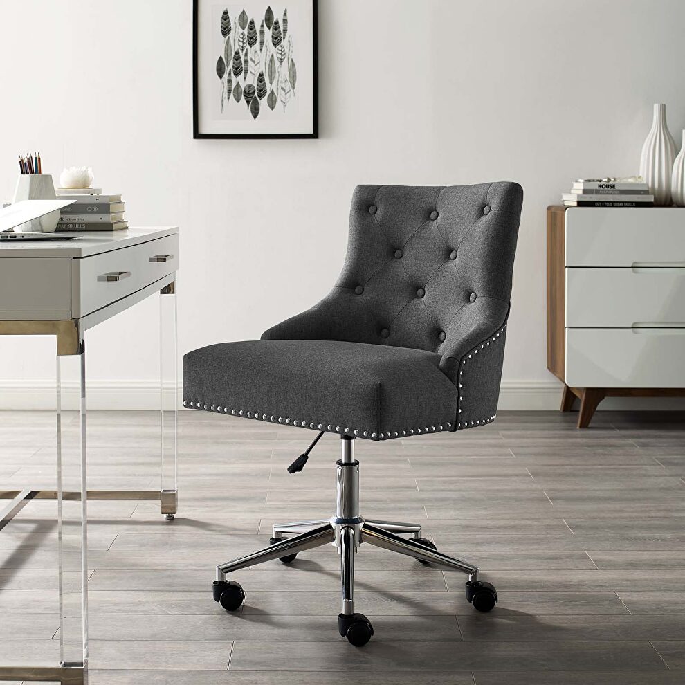 Tufted button swivel upholstered fabric office chair in gray by Modway
