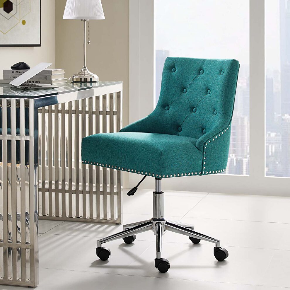 Tufted button swivel upholstered fabric office chair in teal by Modway