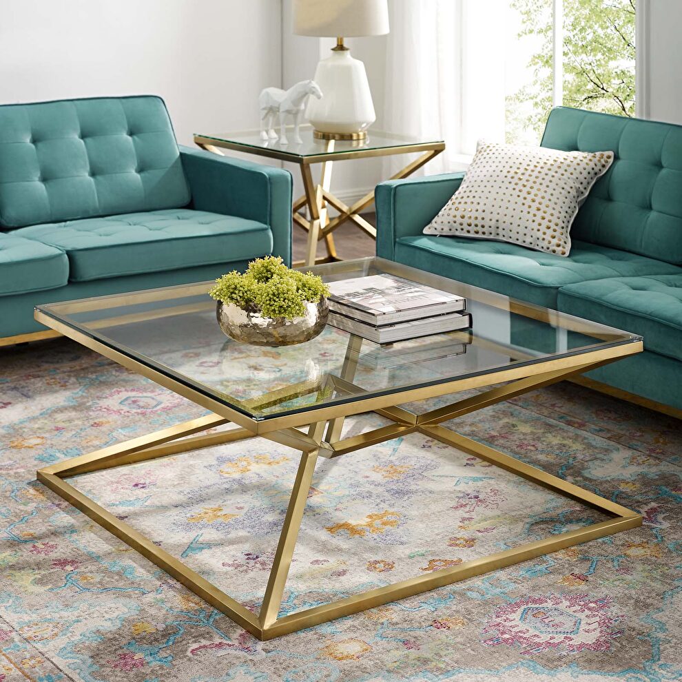 Brushed gold metal stainless steel coffee table in gold by Modway