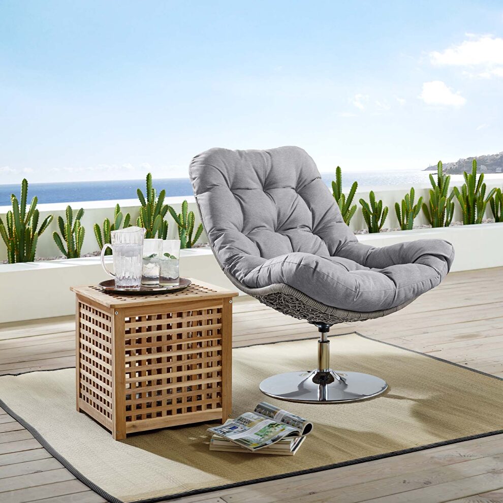 Wicker rattan outdoor patio swivel lounge chair in light gray/ gray by Modway