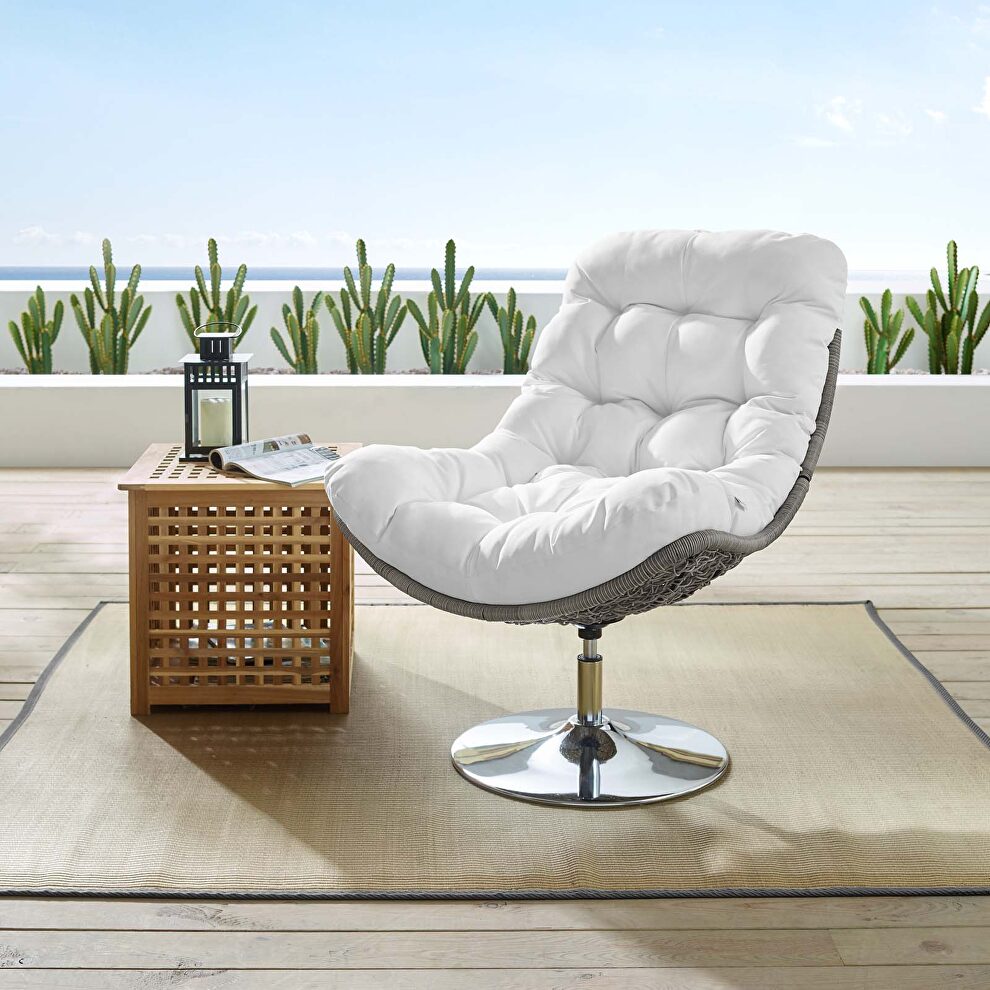 Wicker rattan outdoor patio swivel lounge chair in light gray/ white by Modway