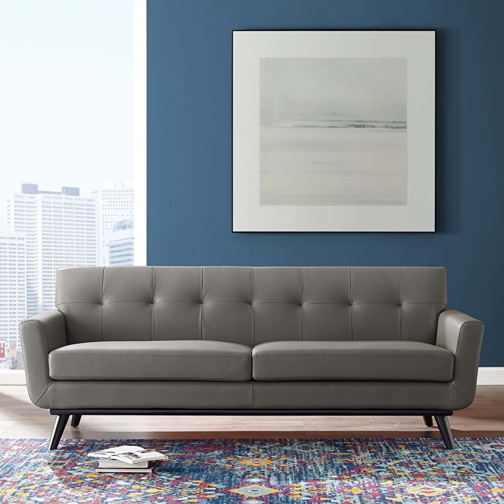 Top-grain leather living room lounge sofa in gray by Modway