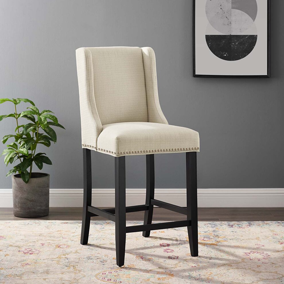 Upholstered fabric counter stool in beige by Modway