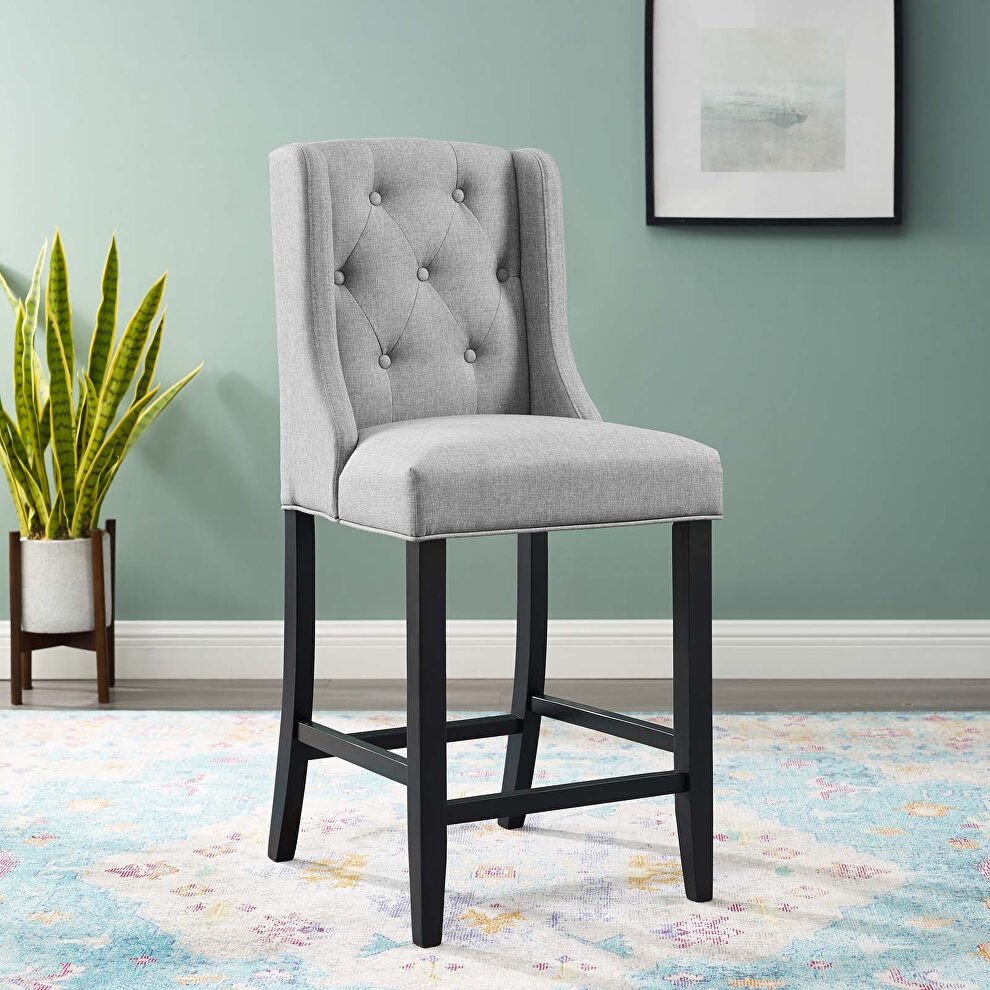 Tufted button upholstered fabric counter stool in light gray by Modway