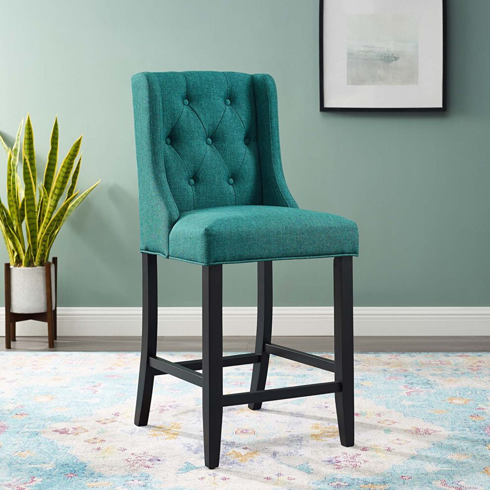 Tufted button upholstered fabric counter stool in teal by Modway