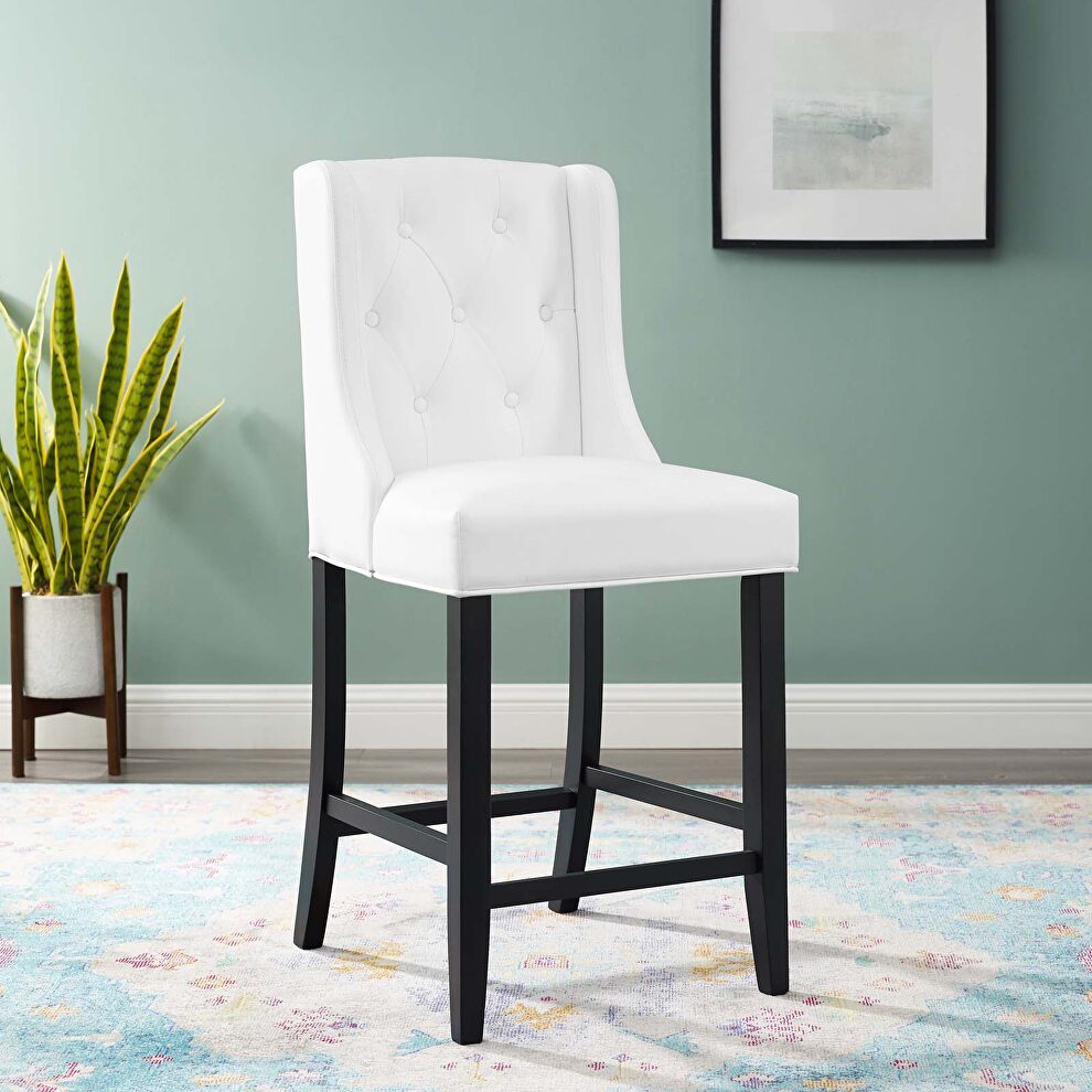 Tufted button faux leather counter stool in white by Modway