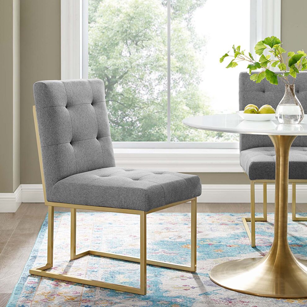 Gold stainless steel upholstered fabric dining accent chair in gold light gray by Modway