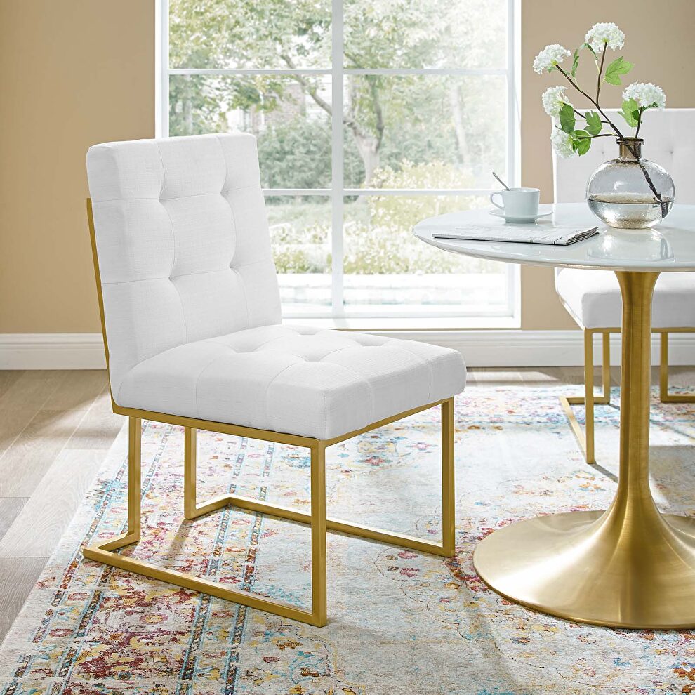 Gold stainless steel upholstered fabric dining accent chair in gold white by Modway