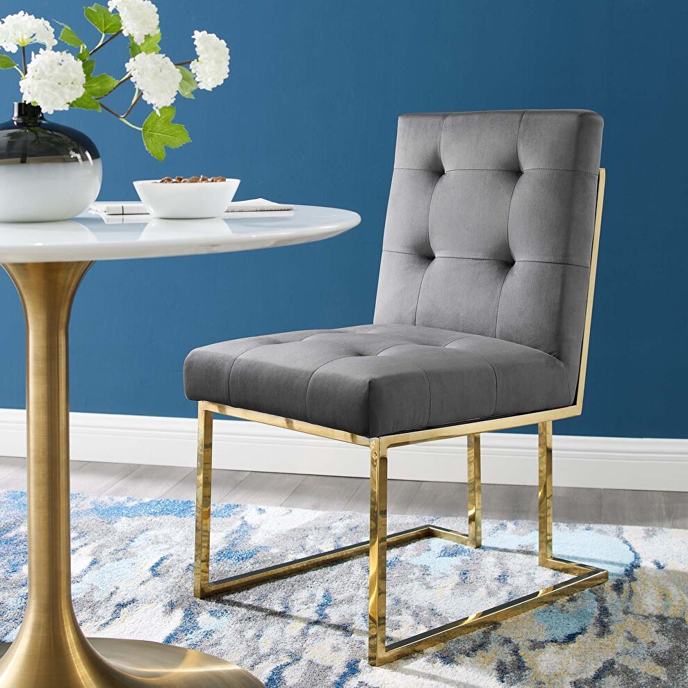 Gold stainless steel performance velvet dining chair in gold charcoal by Modway