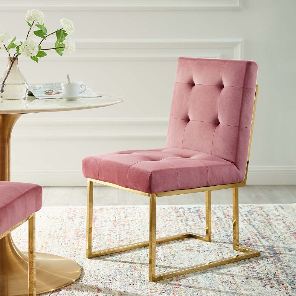 Gold stainless steel performance velvet dining chair in gold dusty rose by Modway
