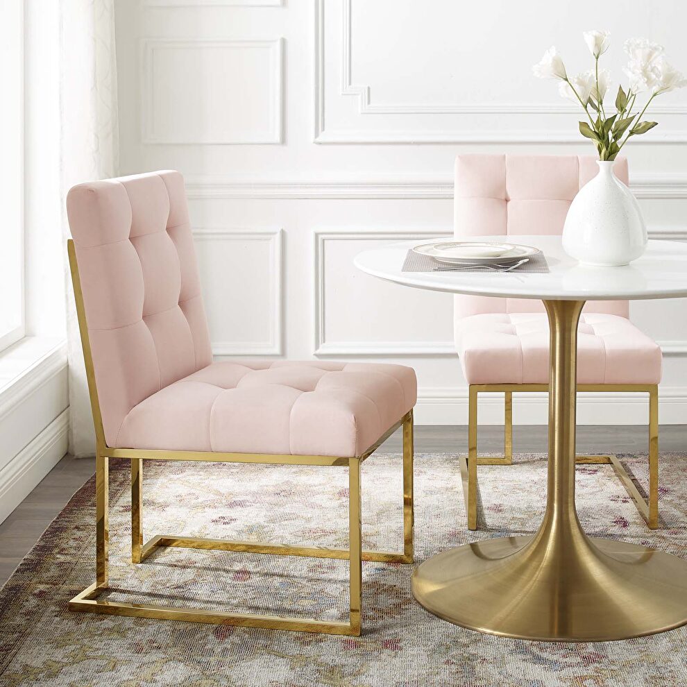 Gold stainless steel performance velvet dining chair in gold pink by Modway
