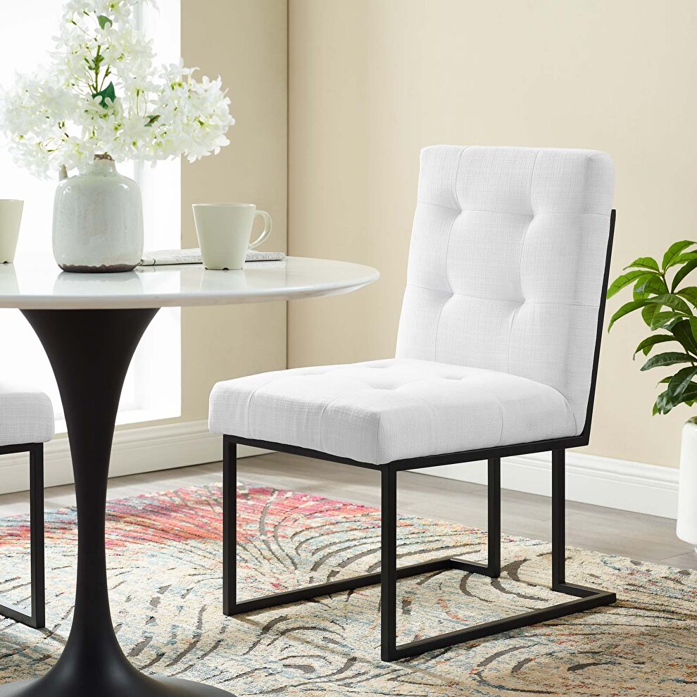 Black stainless steel upholstered fabric dining chair in black white by Modway