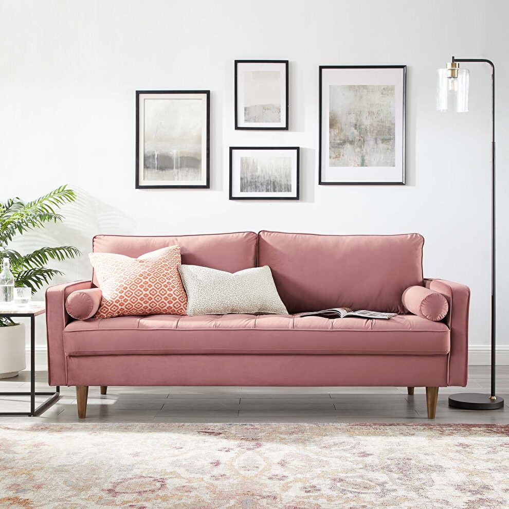 Performance velvet sofa in dusty rose by Modway