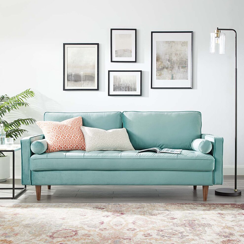 Performance velvet sofa in mint by Modway
