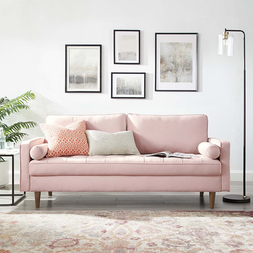 Performance velvet sofa in pink by Modway