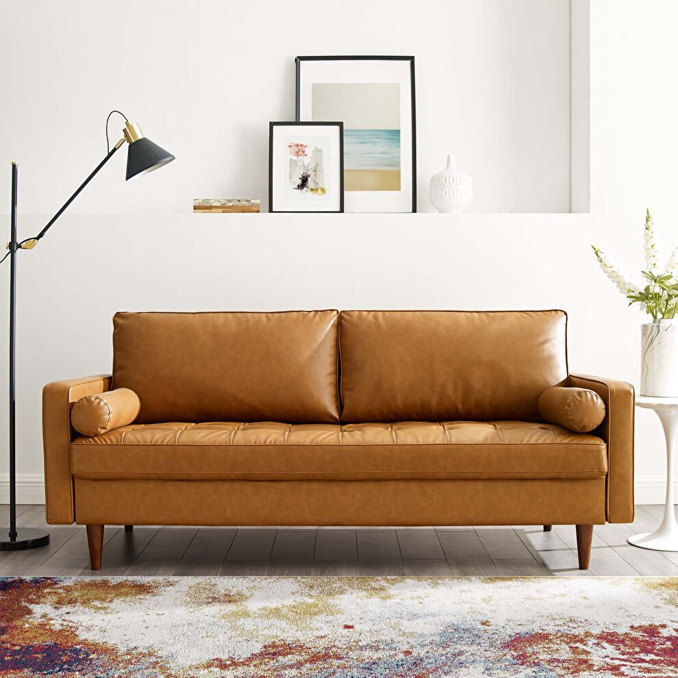 Upholstered faux leather sofa in tan by Modway