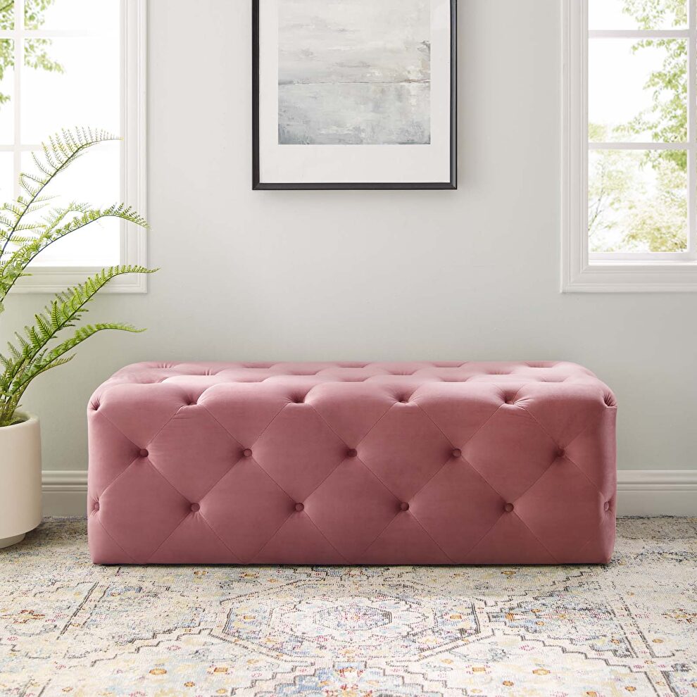 Tufted button entryway performance velvet bench in dusty rose by Modway