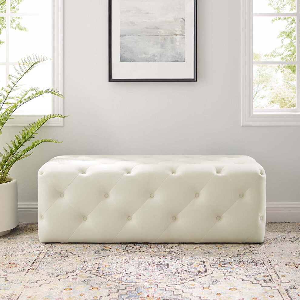 Tufted button entryway performance velvet bench in ivory by Modway