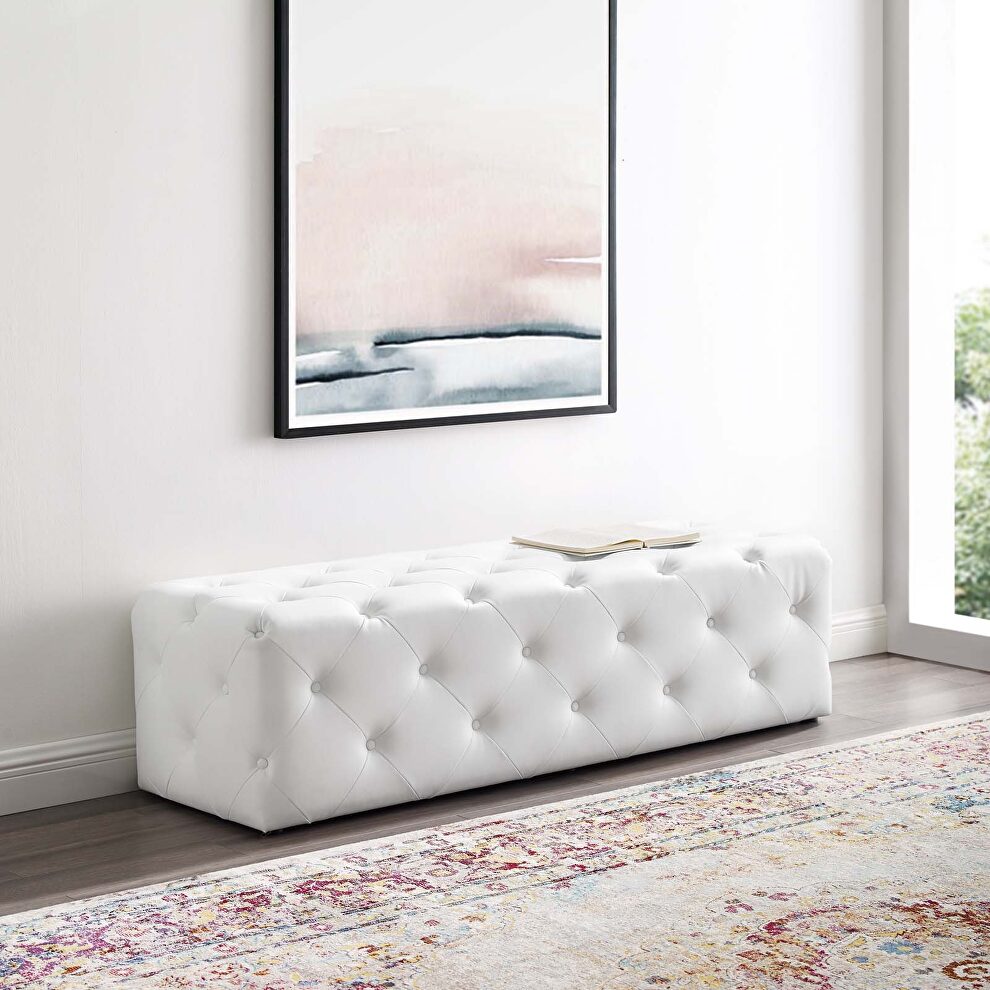 Tufted button entryway faux leather bench in white by Modway