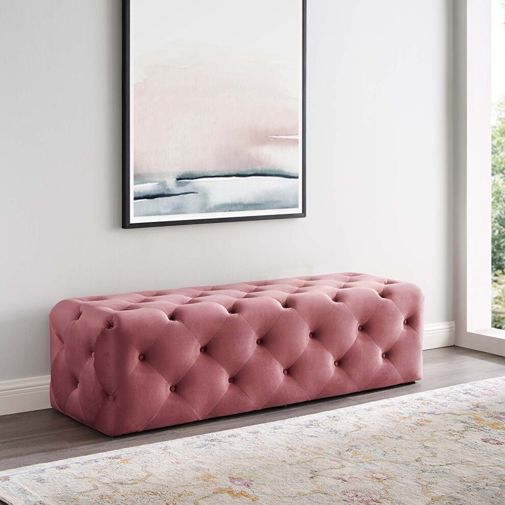 Tufted button entryway performance velvet bench in dusty rose by Modway