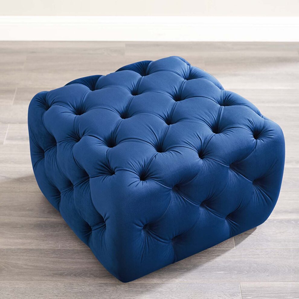 Tufted button square performance velvet ottoman in navy by Modway
