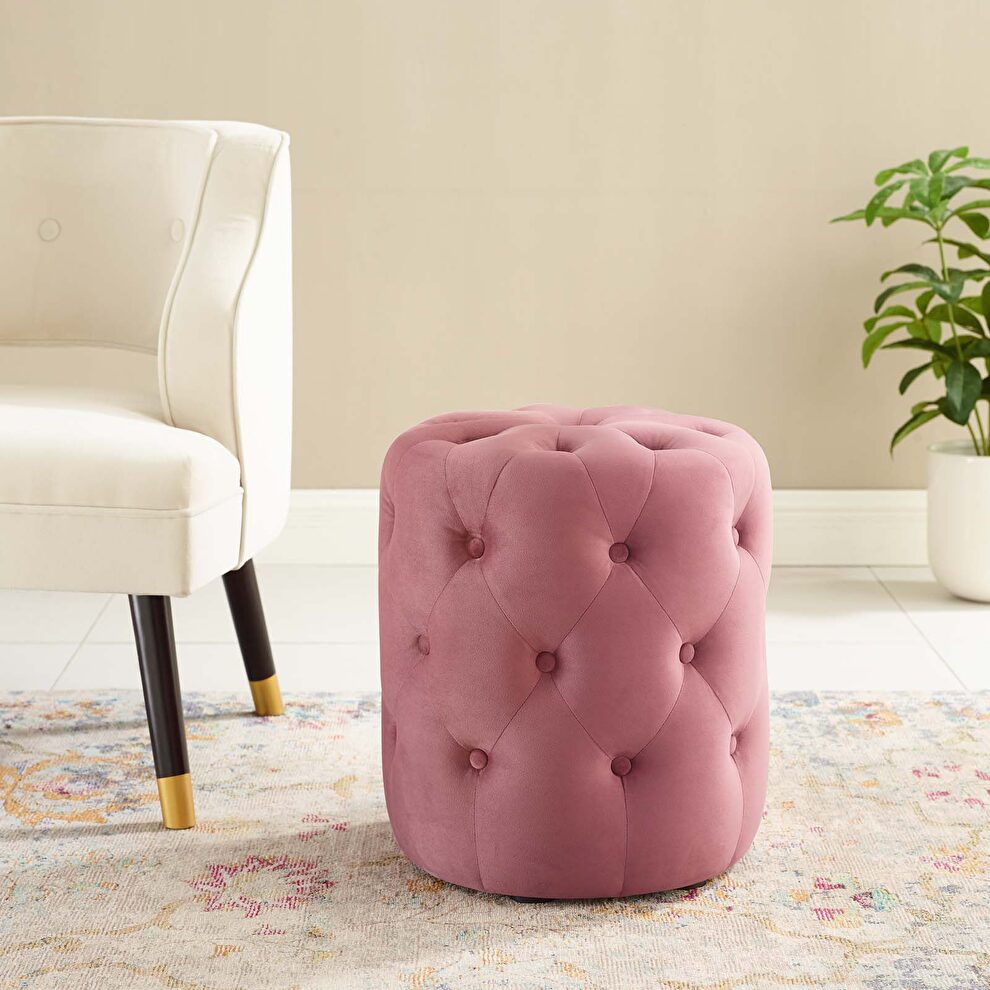 Tufted button round performance velvet ottoman in dusty rose by Modway