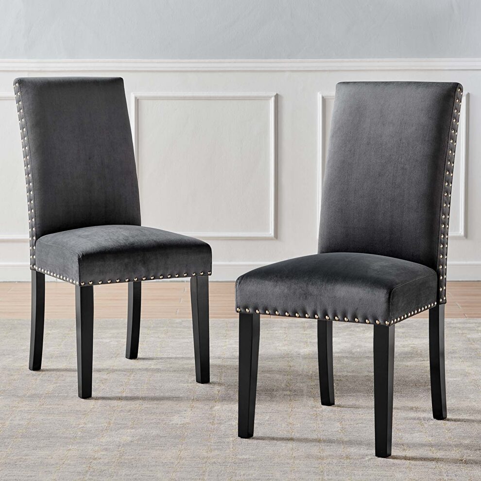 Performance velvet dining side chairs - set of 2 in charcoal by Modway