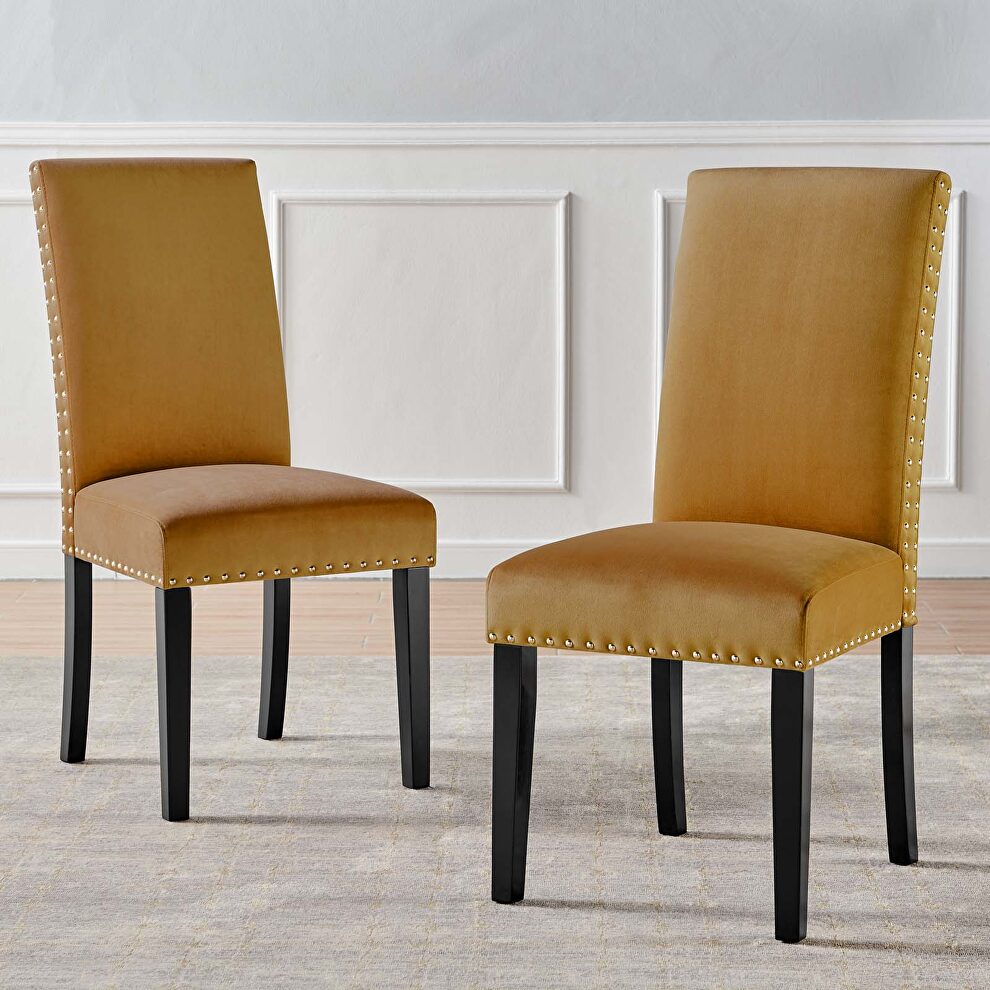 Performance velvet dining side chairs - set of 2 in cognac by Modway
